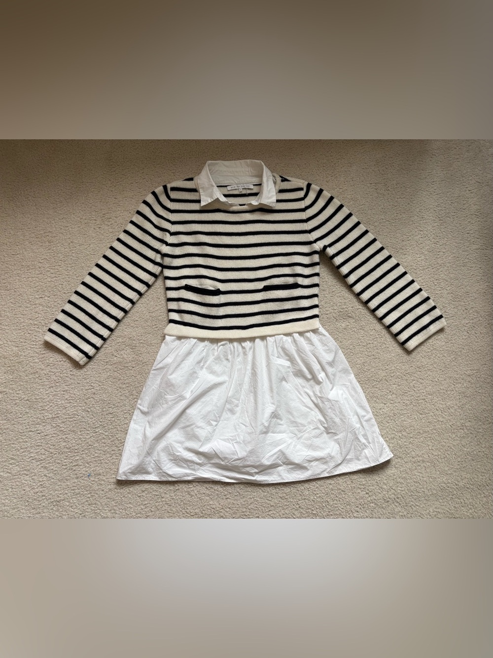 English Factory black and white striped twofer sweater dress collared neck sz L